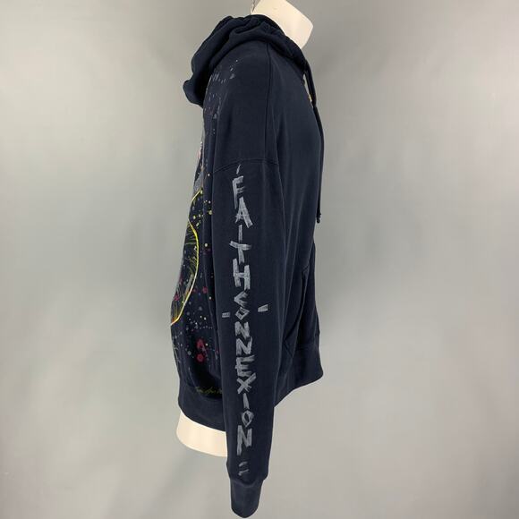 FAITH CONNEXION Size S Navy Multi-Color Painted Cotton Hooded Sweatshirt - Picture 4 of 6